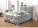 Boxspringbett HOME AFFAIRE "Wehma", silber, B:150cm L:233cm, Struktur fein (100% Polyester), Komplettbetten, Boxspringbett, inkl. Topper in 3 verschiedenen Matratzen, auch in Samtstoff