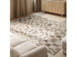 Wollteppich VIKOSA "Structa", creme braun, B:200cm H:15mm L:300cm, Wolle, Teppiche, Handgemacht, Grafisch, Karo, Natur, Wolle, Wohnzimmer,Schlafzimmer