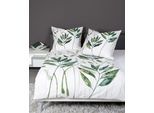 Wendebettwäsche JANINE "modern art 42066", grün, B/L: 135cm x 200cm, 1 Stk., 1 Stk., Mako-Satin, B/L: 80cm x 80cm, 2 Stk., Mako-Satin, Obermaterial: 100% Baumwolle, Bettwäsche, Wendebettwäsche, mit Blättern