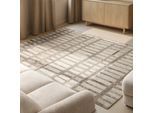 Wollteppich VIKOSA "Linara", creme braun, B:160cm H:15mm L:230cm, Wolle, Teppiche, Handgemacht, Grafisch, Streifen, Natur, Wolle, Wohnzimmer,Schlafzimmer