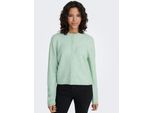 Strickjacke ONLY "ONLSIMONI L/S O-NECK CARDIGAN KNT NOOS", Damen, Gr. M, grün (ether detail:melange), Strick, Obermaterial: 74% Polyacryl, 24% Polyester, 2% Elasthan, meliert, relaxed fit hüftlang, Rundhals, Rippbündchen, Strickjacken Strickjacke, Materialmix, relaxed fit