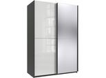 Kleiderschrank WIMEX "Mugano, B/T/H 135 oder 180/65/198cm, Made in Germany", schwarz (front hg lack weiß, spiegel, korpus grafit, griffe schwarz), B:135cm H:198cm T:65cm, Holzwerkstoff, Schränke, Kleiderschrank, 2 Schwebetüren mit oder ohne Spiegel, Metallgriffe