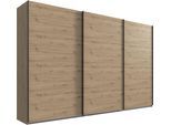 Kleiderschrank WIMEX "Mugano, Made in Germany, Lieferung bis in Deine Etage und Stellort", schwarz (artisan, eiche nachbildung, griffe schwarz), B:313cm H:208cm T:65cm, Holzwerkstoff, Schränke, Kleiderschrank, 3 Schwebetüren, große Größen, mit oder ohne Spiegel, Metallgriffe
