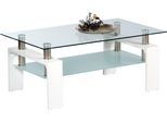 Couchtisch STOLKOM "Mango II Glastisch, Wohnzimmertisch, Tisch Glas BxHxT 100x46x60 cm", weiß (glas, weiß hg, weiß hg, glas), H:46cm, Tische, Couchtisch, Sicherheitsglas 8mm stark, Edelstahlrohre als Distanzhalter