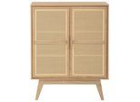 Kommode OTTO HOME "Bridget Highboard", braun (eichefarben), B:87cm H:110cm T:39cm, Geflecht Rattan, Holzwerkstoff, MDF, Massivholz, Sideboards, Kommode, Kommode, feste und verstellbare Einlegeböden, Breite 87cm, Höhe 110cm