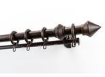 Gardinenstange GARESA "Palmo", braun (nussbaum), L:130cm Ø:28mm, Holzwerkstoff, Gardinenstangen, Gardinenstange, Vorhanggarnitur aus Holz, verlängerbar, mit Ringe/2 Lauf Gleiter