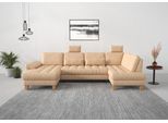 Wohnlandschaft SIT & MORE "Westham U-Form", braun (macciato), B:338cm H:88cm T:172cm, 100% Polyester, Sofas, Wohnlandschaft, wahlweise mit Bettfunktion, Bettkasten, Sitztiefenverstellung