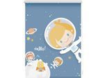 Seitenzugrollo LICHTBLICK ORIGINAL "Klemmfix Motiv Astronaut" Gr. 6, braun (braun, weiß), B:100cm H:150cm, Polyester, Rollos, Seitenzugrollo, bedruckt
