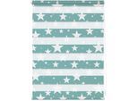 Doppelrollo LICHTBLICK ORIGINAL "Duo Rollo Motiv Sterne" Gr. 5, blau (petrol), B:90cm H:150cm, Polyester, Rollos, Doppelrollo, bedruckt