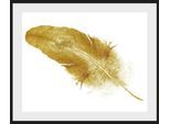 Bild QUEENCE "Svea", gold (farbe rahmen: schwarz, farbe bild(er): gold), B:40cm H:30cm, Acrylglas, Holz, Papier, Bilder, Bild, gerahmt, Federn