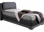 Boxspringbett MAINTAL, schwarz (anthrazit, schwarz), B:112cm L:212cm, Strukturstoff-Bezug 100% Polyester;Kunstleder 100% PU;Bezug der Spiegelfläche Matratzendrell aus 100% Polyester, Komplettbetten, Boxspringbett, verstellbare Kopfstütze