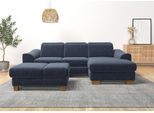 Ecksofa HOME AFFAIRE "Dundee L-Form", blau (graublau), B:264cm H:86cm T:170cm, Flachgewebe (100% Polyester), Sofas, Ecksofa, wahlweise mit Kopfteilverstellung und zusätzlich mit Bettfunktion