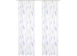 Vorhang HOME WOHNIDEEN "PAOLO" Gr. 1, blau (blau, grün), B:140cm H:145cm, Voile, Polyester, Gardinen, Vorhang, 2er Pack Kräuselbandschal PAOLO bedruckt