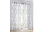 Vorhang KUTTI "Bella" Gr. 4, grau (weiß, grau), B:135cm H:245cm, Baumwolle, Polyester, Gardinen, Vorhang, Gardine, halbtransparent, Ausbrenner, bedruckt, Baumwolle-Polyester