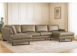 Wohnlandschaft HOME AFFAIRE "Pinto, 350 cm, U-Form, XXL, mit Ottomanen", grau (taupe), B:350cm H:85cm T:206cm, Luxus-Microfaser in Lederoptik (100% Polyester);Cord (92% Polyester, 8% Polyamide), Sofas, Wohnlandschaft, Cord, Chenille, Lederoptik, mit Keder, Metallfüße, Wellenunterfederung
