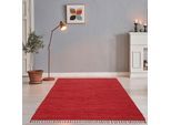 Teppich THEKO "Happy Cotton Fleckerl, handgewebt" Gr. 6, rot, B:160cm H:5mm L:230cm, Baumwolle, Teppiche, Teppich, Flachgewebe, reine Baumwolle, meliert, mit Fransen, auch als Läufer
