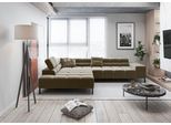 Ecksofa HOME AFFAIRE "Ancona New, wahlweise motorische Sitztiefenverstellung, auch in Cord", grün (oliv), B:321cm T:216cm, 100% Polyester, Sofas, Ecksofa, feine Steppung, mit Kopfteilverstellung, 3 Zierkissen, L-Form
