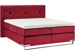 Boxspringbett "Dubai", rot (d 521 rot), B:197cm L:214cm, GALLERY M BRANDED BY MUSTERRING, Komplettbetten, Boxspringbett, Kufe in Chrom, 3 Härtegrade, Kopfteil mit Knopfheftung