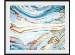 Bild QUEENCE "Eleni", gold (farbe rahmen: schwarz, farbe bild(er): gold, blau), B:60cm H:50cm, Acrylglas, Holz, Papier, Bilder, Bild, Abstrakt, Marmor, gerahmt