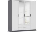 Kleiderschrank RAUCH "Drehtürenschrank Schrank Garderobe Ankleide Schlafzimmer LAGOA", schwarz-weiß (graumetallic, alpinweiß), B:181cm H:197cm T:54cm, Holzwerkstoff, Schränke, Kleiderschrank, geräumige Schubladen, 3 Breiten, optional mit Aufsatz MADE IN GERMANY