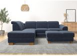 Ecksofa HOME AFFAIRE "Dundee L-Form", blau (graublau), B:263cm H:86cm T:219cm, Flachgewebe 100% Polyester, Sofas, Ecksofa, wahlweise mit Kopfteilverstellung und zusätzlich mit Bettfunktion