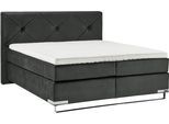 Boxspringbett "Dubai", schwarz (d 040 anthrazit), B:197cm L:214cm, GALLERY M BRANDED BY MUSTERRING, Komplettbetten, Boxspringbett, Kufe in Chrom, 3 Härtegrade, Kopfteil mit Knopfheftung