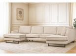 Wohnlandschaft HOME AFFAIRE "Pinto, 350 cm, U-Form, XXL, mit Ottomanen", grau (hellgrau), B:350cm H:85cm T:206cm, Luxus-Microfaser in Lederoptik (100% Polyester);Cord (92% Polyester, 8% Polyamide), Sofas, Wohnlandschaft, Cord, Chenille, Lederoptik, mit Keder, Metallfüße, Wellenunterfederung