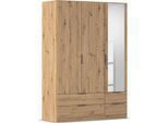 Kleiderschrank RAUCH "Drehtürenschrank Schrank Garderobe Ankleide Schlafzimmer LAGOA", braun (eiche artisan), B:136cm H:197cm T:54cm, Holzwerkstoff, Schränke, Kleiderschrank, geräumige Schubladen, 3 Breiten, optional mit Aufsatz MADE IN GERMANY