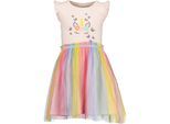 Minikleid BLUE SEVEN, Mädchen, Gr. 134, N-Gr, bunt (rosa), Jersey, Obermaterial: 95% Baumwolle, 5% Elasthan, bedruckt, kurz, Rundhals, Rüschen, Kleider Minikleid, Baumwollmischung, verschiedene Drucke