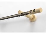 Gardinenstange GARESA "PANDORA", beige (mattchromfarben, natur), L:360cm Ø:20mm, Aluminium, Holzwerkstoff, Kunststoff, Gardinenstangen, Gardinenstange, Vorhanggarnitur,Innenlaufgarnitur, verlängerbar, Knopf m.runden Löcher