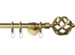 Gardinenstange GARESA "RUSTIKA", gold (mattgoldfarben), L:430cm Ø:16mm, Metall, Gardinenstangen, Gardinenstange, rustikale Vorhanggarnitur, verlängerbar, m. Ringe, Endknopf Korb