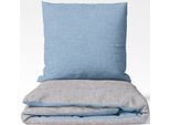 Wendebettwäsche SETEX "Feinbiber", blau (hellblau, hellgrau), B/L: 200cm x 200cm, 1 Stk., 2 Stk., Biber, B/L: 80cm x 80cm, 3 Stk., Biber, Obermaterial: 85% Baumwolle, 15% Polyester, Bettwäsche, Wendebettwäsche, mit Wendefunktion