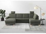 Wohnlandschaft HOME AFFAIRE "Summer U-Form", grün (olive), B:314cm H:91cm T:170cm, 95% Polyester, 5% Polyamid, Sofas, Wohnlandschaft, mit oder ohne Bettfunktion und Bettkasten, Cord-Bezug
