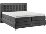 Boxspringbett MUSTERRING "Dubai", schwarz (d 040 anthrazit), B:197cm L:214cm, Komplettbetten, Boxspringbett, Winkelfuß in Chrom, 3 Härtegrade, Kopfteil in Kassettensteppung