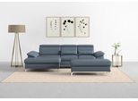 Ecksofa SIT & MORE "Cabrio L-Form, B: 295 cm, mit Sitztiefen-, Arm- & Kopfteilverstellung", blau (graublau), B:295cm H:87cm T:180cm, Sofas, Ecksofa, 2 Nierenkissen, Federkern, optional Bettfunktion und Stauraum