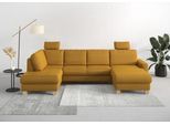 Wohnlandschaft HOME AFFAIRE "Summer U-Form", gelb (mustard), B:314cm H:91cm T:170cm, 100% Polyester, Sofas, Wohnlandschaft, mit oder ohne Bettfunktion und Bettkasten, Cord-Bezug