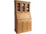 Sekretär OTTO HOME "Rosi im Landhausstil", beige (gelaugt, geölt), B:100cm H:180cm T:42,5cm, Sekretäre, Sekretär, Schreibtisch aus Massivholz, mit Vitrine, in 2 Breiten