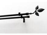 Gardinenstange GARESA "SHEET mit offenem Träger", schwarz, L:400cm Ø:16mm, Metall, Gardinenstangen, Gardinenstange, Vorhanggarnitur, verlängerbar, Knopf mit Blätter, ohne Ringe
