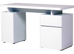 Schreibtisch JAHNKE "CU-LIBRE 140", weiß (hochglanz weiß, weiß, hochglanz weiß), B:135cm H:76cm T:55cm, Tische, Schreibtisch, Platzsparender Arbeitsplatz, mit 1 Schublade und 2 Türen, 135 cm