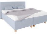 Boxspringbett, blau (strukturstoff hellblau), Liegefläche B/L: 180cm x 200cm, H3, 5-Zonen-Tonnentaschen-Federkernmatratze, WESTFALIA SCHLAFKOMFORT, Komplettbetten, Boxspringbett, mit Zierkissen