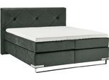 Boxspringbett "Dubai", schwarz (d 520 anthrazit), B:177cm L:214cm, GALLERY M BRANDED BY MUSTERRING, Komplettbetten, Boxspringbett, Kufe in Chrom, 3 Härtegrade, Kopfteil mit Knopfheftung