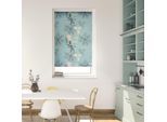 Seitenzugrollo LICHTBLICK ORIGINAL "Rollo Klemmfix, ohne Bohren, Verdunkelung, Aqua Floral - Blau", blau (blau, weiß), B:120cm H:150cm, Polyester, Rollos, Seitenzugrollo