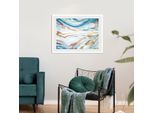 Bild QUEENCE "Eleni", gold (farbe rahmen: weiß, farbe bild(er): gold, blau), B:60cm H:50cm, Acrylglas, Holz, Papier, Bilder, Bild, Abstrakt, Marmor, gerahmt