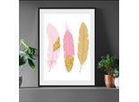 Bild QUEENCE "Maja", gold (farbe rahmen: schwarz, farbe bild(er): gold, rosa), B:50cm H:60cm, Acrylglas, Holz, Papier, Bilder, Bild, Federn, gerahmt