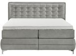 Boxspringbett MUSTERRING "Dubai", grau (d 041 grau), B:217cm L:214cm, Komplettbetten, Boxspringbett, Winkelfuß in Chrom, 3 Härtegrade, Kopfteil in Kassettensteppung