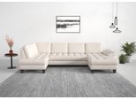 Wohnlandschaft SIT & MORE "Westham U-Form", beige (creme), B:338cm H:88cm T:172cm, 100% Polyester, Sofas, Wohnlandschaft, wahlweise mit Bettfunktion, Bettkasten, Sitztiefenverstellung