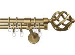 Gardinenstange GARESA "RUSTIKA", gold (mattgoldfarben), L:310cm Ø:16mm, Metall, Gardinenstangen, Gardinenstange, rustikale Vorhanggarnitur, verlängerbar, m. Ringe, Endknopf Korb