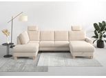 Wohnlandschaft HOME AFFAIRE "Summer U-Form", beige (creme), B:314cm H:91cm T:170cm, 100% Polyester, Sofas, Wohnlandschaft, mit oder ohne Bettfunktion und Bettkasten, Cord-Bezug