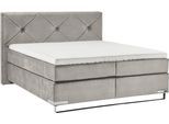 Boxspringbett "Dubai", grau (d 041 grau), B:217cm L:214cm, GALLERY M BRANDED BY MUSTERRING, Komplettbetten, Boxspringbett, Kufe in Chrom, 3 Härtegrade, Kopfteil mit Knopfheftung