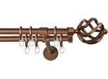 Gardinenstange GARESA "RUSTIKA", braun (bronzefarben), L:390cm Ø:16mm, Metall, Gardinenstangen, Gardinenstange, rustikale Vorhanggarnitur, verlängerbar, m. Ringe, Endknopf Korb